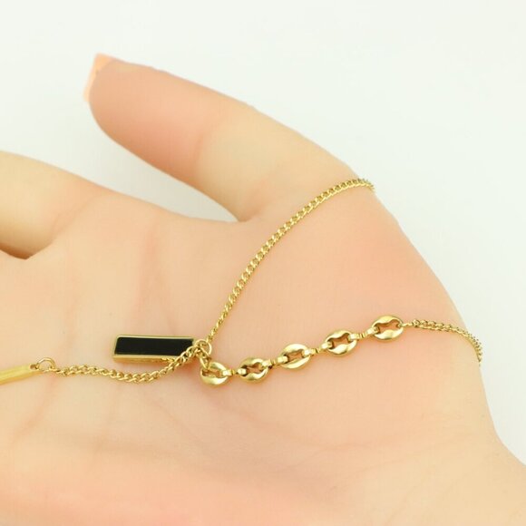 Gold Plated Dual Bar Drop Necklace with Bold Link Detail, XPNL0388 - Picture 5 of 13